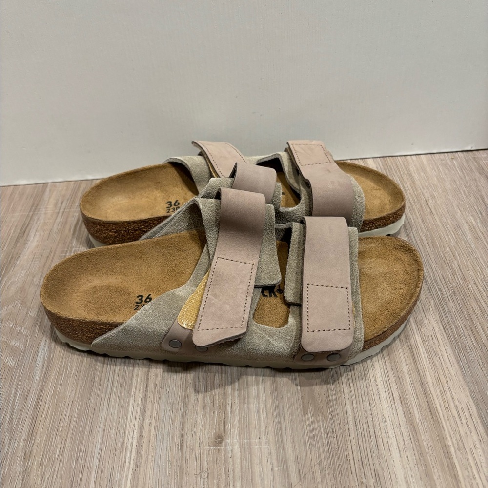 BIRKENSTOCK Uji Nubuck-suede slides sandals 36 Women’s Size 5 Taupe